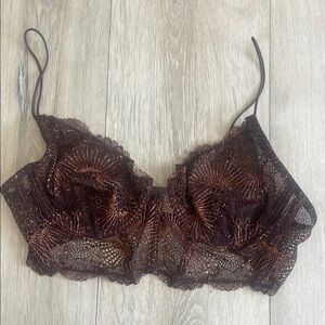 Free People Brown Lace Bralette with Floral Detailing